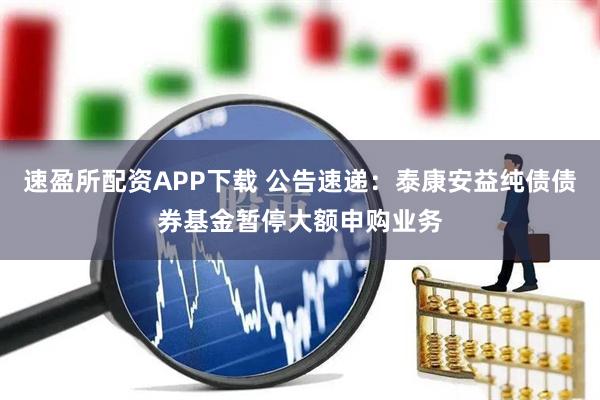 速盈所配资APP下载 公告速递:泰康安益纯债债券基金暂停大额申购业务